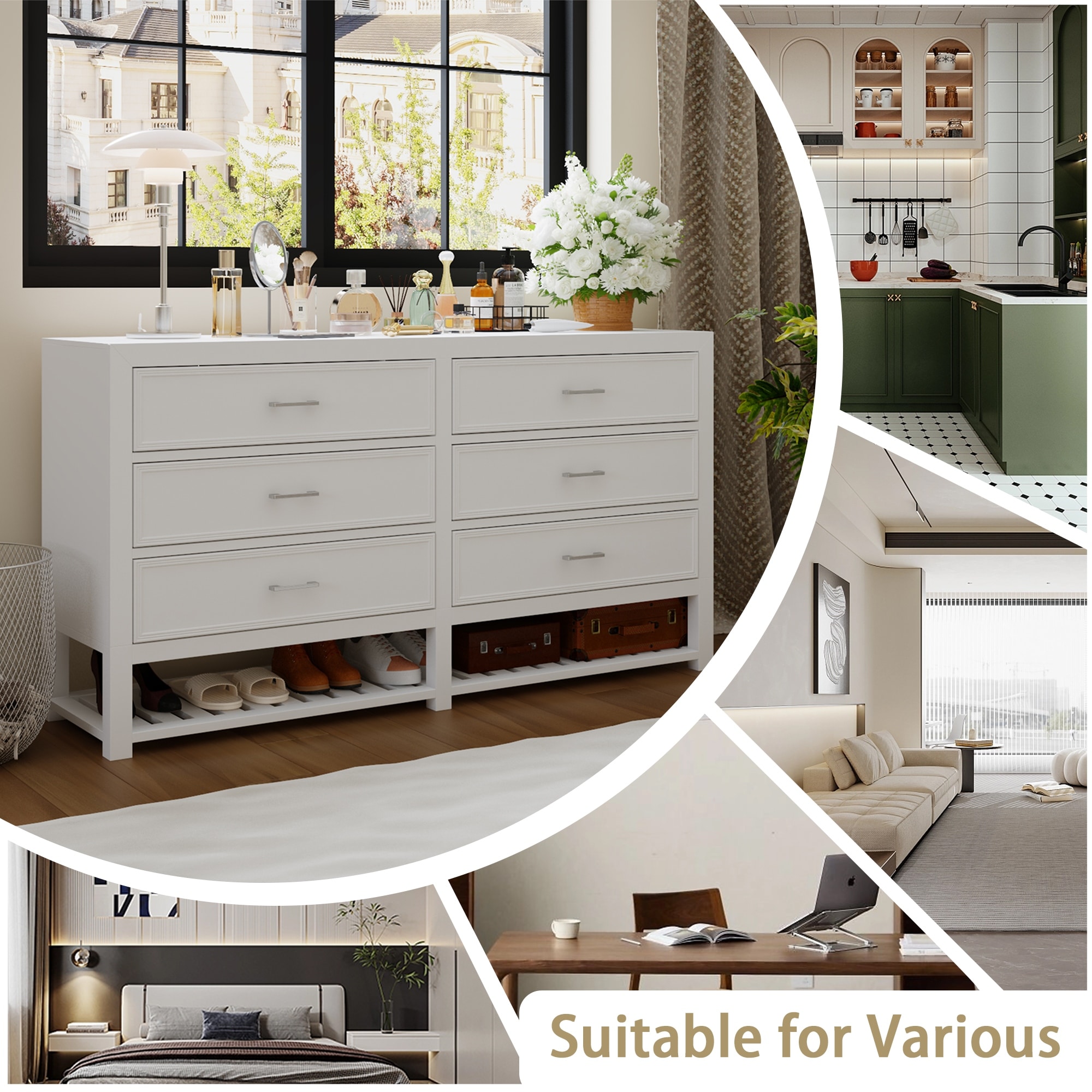 6 drawer dresser white Modern 6-Drawer with Open Shelf for Bedroom Storage Entryway - Bed Bath & Beyond Size Ranges:12-30 yarn-used_Touch of Linen - 682 tall white dresser for bedroom Ruffles Sleeves Bridesmaid Dresses Made from high