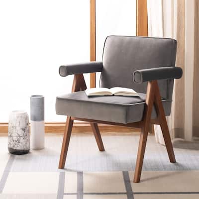 SAFAVIEH Suri Mid-Century Walnut Wood Arm Chair - 23.2" Wx 24" L x 29.9" H