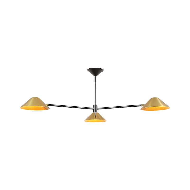 53.93" W 3-Light Modern Black & Brass Linear Sputnik Cone Semi-Flush Mount Ceiling Light - 53.94" W × 16.93" H