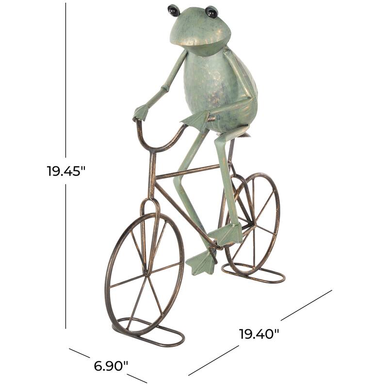 Copper or Green Metal On Bicycle Frog Decorative Garden Sculpture with Gold Accents