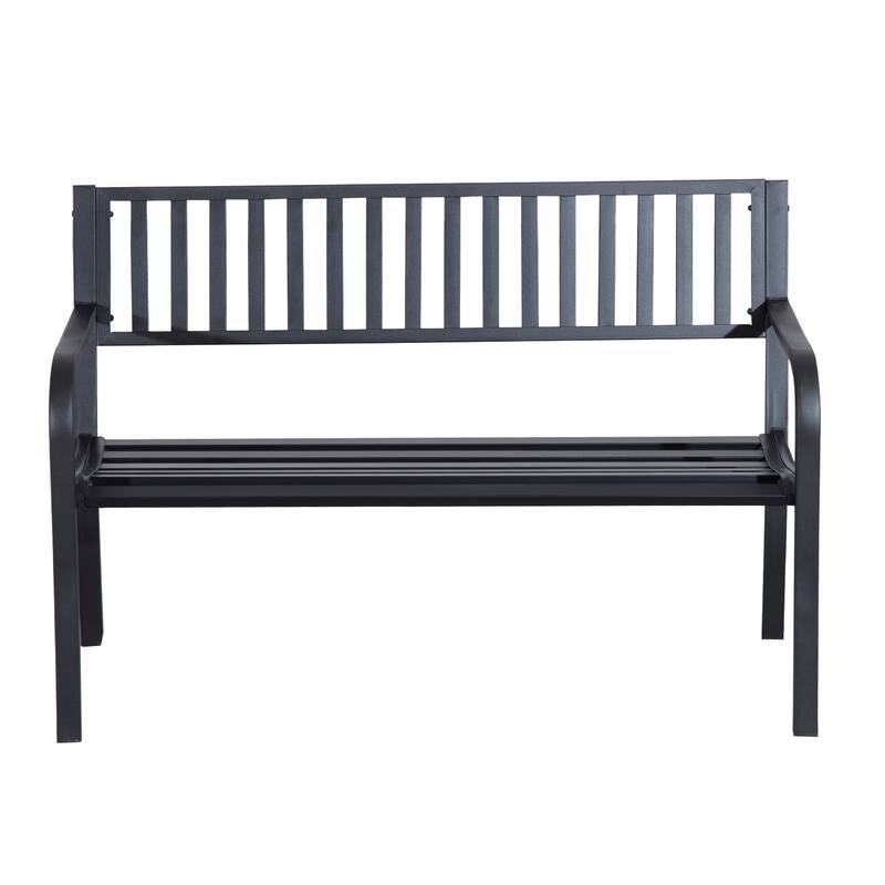 Outsunny 50" Slatted Steel Outdoor Decorative Patio Lawn Garden Park Bench with Durable Rust-Fighting Material
