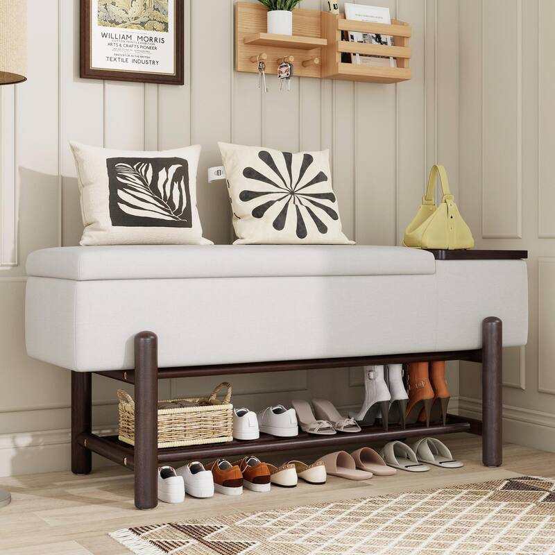 Farmhouse Upholstered Storage Bench with Hidden Compartment