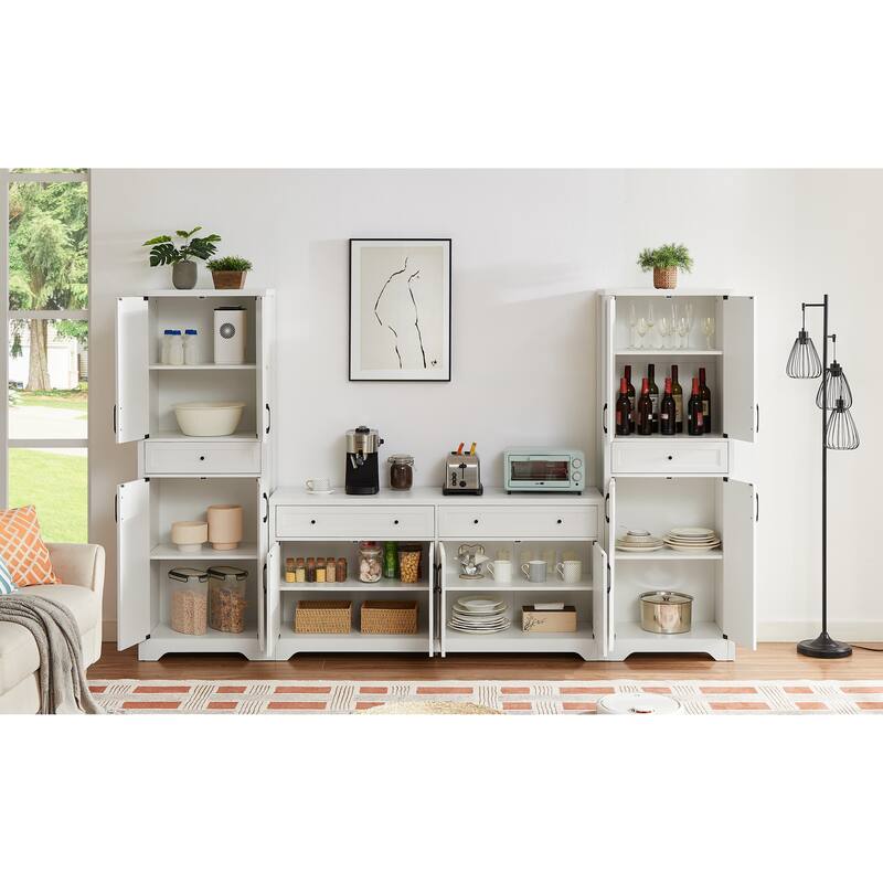 Anmytek White Farmhouse Storage Cabinet 68"Tall with X Frame Doors Adjustable Shelves