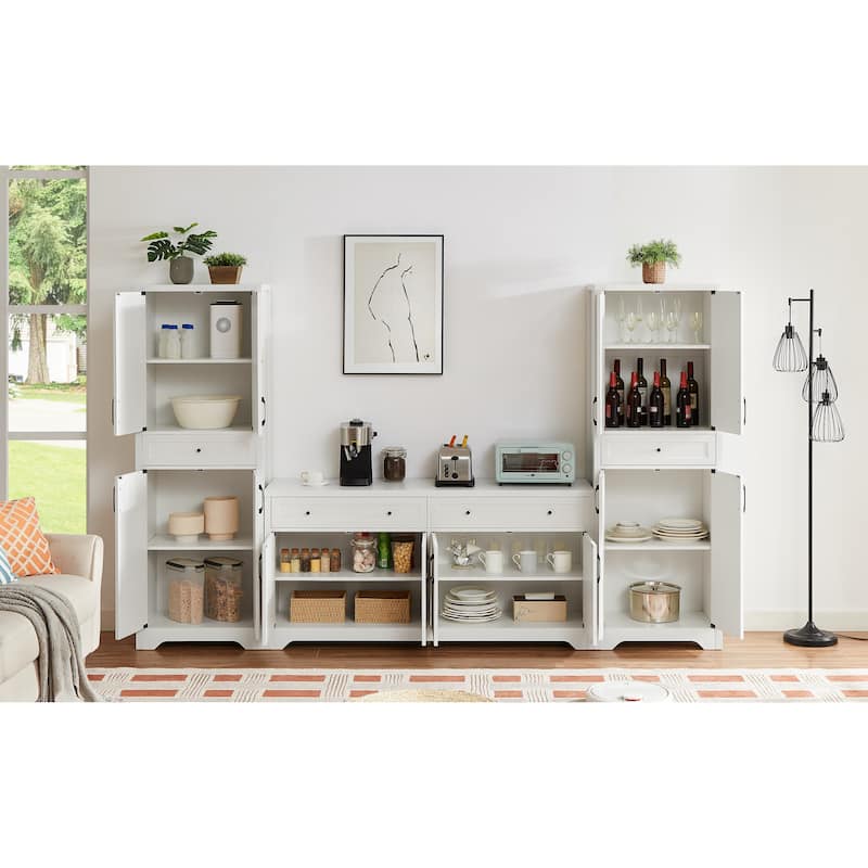 Tall Kitchen Pantry Storage Cabinet, 68" Farmhouse Hutch with Storage Drawers Wood Side Cabinet for Living Room, Dining Room