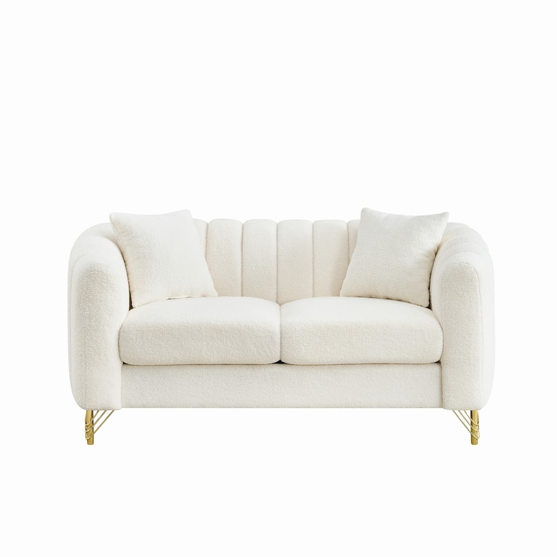 Chenille Upholstered Loveseat, Tufted 2 Seater Deep Seat Couch, Lounge Sofa Chair with Metal Legs for Living Room, Bedroom
