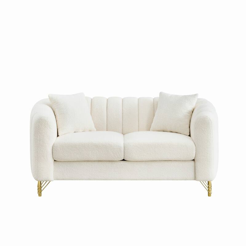 Luxurious 2-Seater Deep Seat Sofa Couch Loveseat Sofa with Metal Legs, Sofa Couch with Throw Pillows