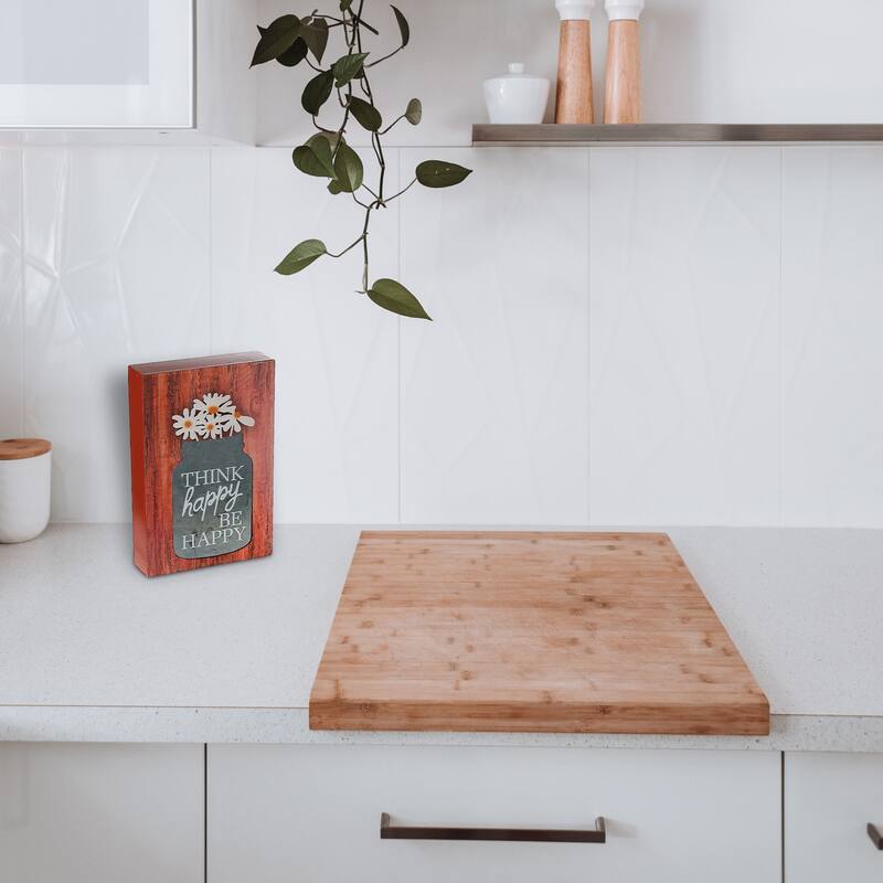 IH Casa Decor Wood Block With Galvanized Jar Think Happy Bee Happy