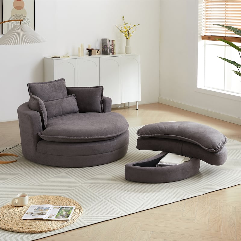 Swivel Accent Barrel Modern Sofa with Storage Ottoman