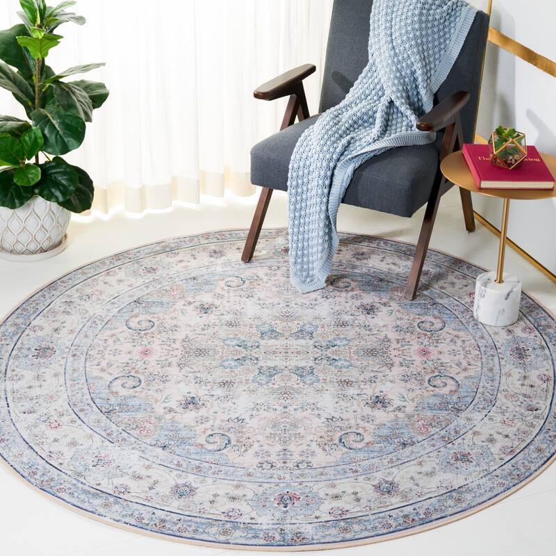 SAFAVIEH Tucson Machine Washable Slip Resistant Abigail Oriental Rug - 4' Round - Beige/Green