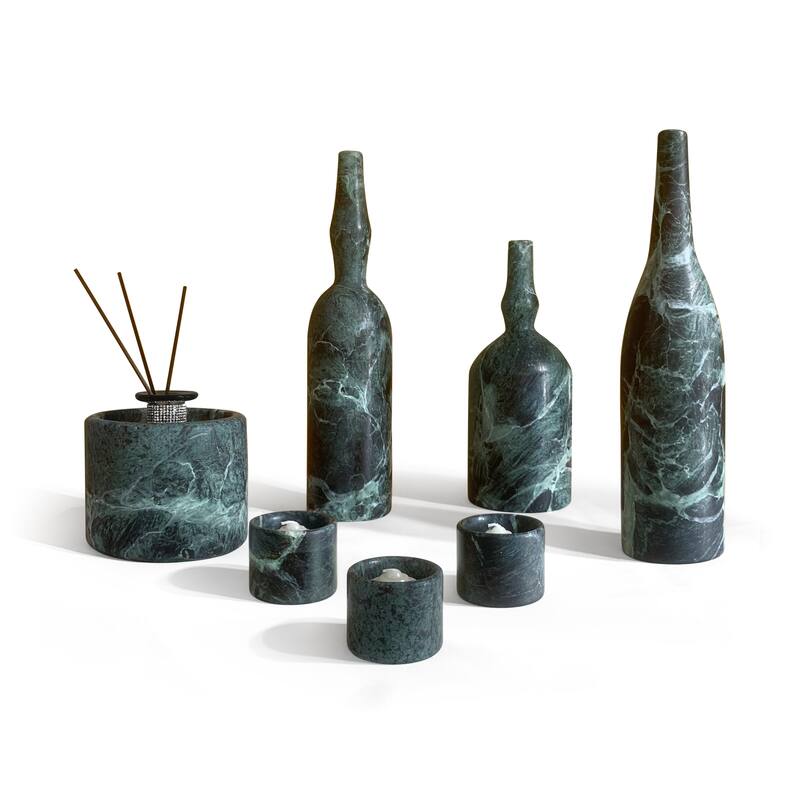 Roomfitters Natural Marble Living Room Accessories Set, Luxury 7-Piece Stone Decor Collection