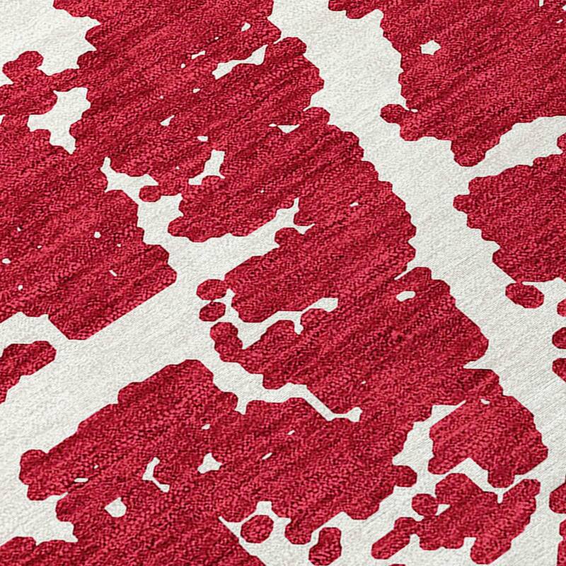Machine Washable Indoor/ Outdoor Transitional Red Crackle Chantille Rug