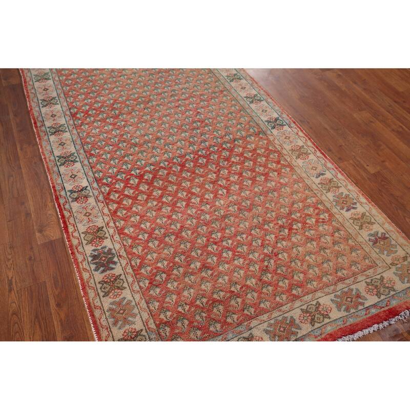 Geometric Botemir Persian Vintage Runner Rug Hand-Knotted Wool Carpet - 3'6" x 11'2"