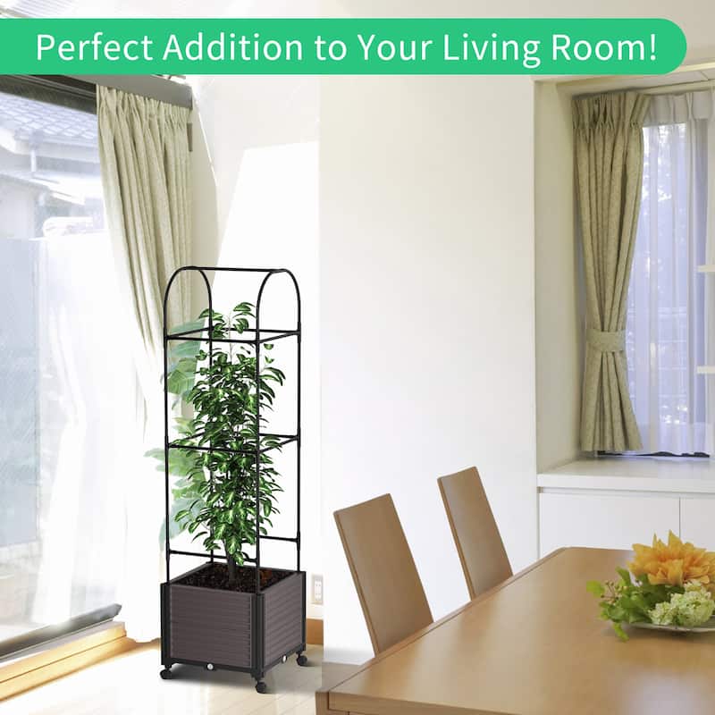 DoCred Raised Garden Bed Planter Box with Wheels and Tall Trellis
