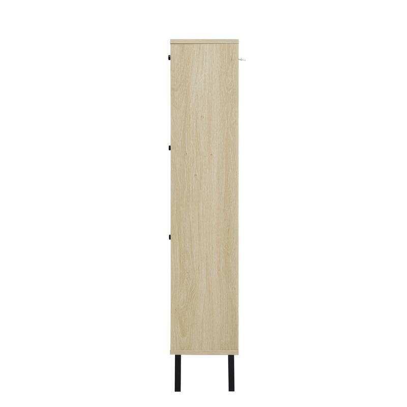 GDFStudio - Natural Rattan Modern Shoe Storage Cabinet with 3 Doors