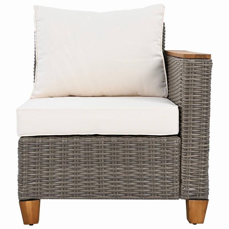 8-Piece Wicker Outdoor Conversation Set with Swivel Rocking Chairs and Acacia Wood Storage Table