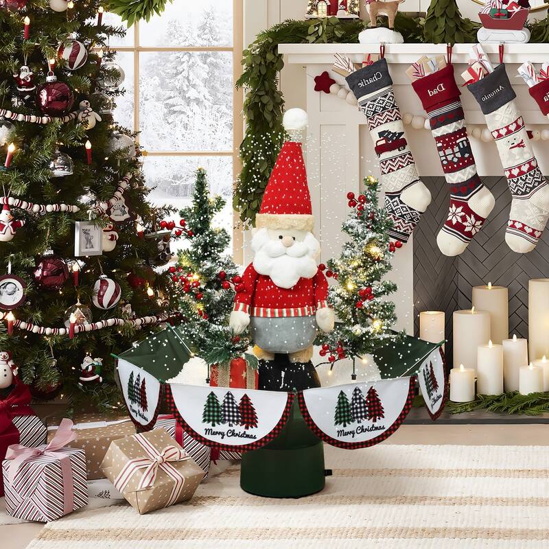 Holiday 31.5" Animated Musical Snowing Christmas Trees and Santa Decor with LED Lights - 31.49" H x 26.77" Diameter