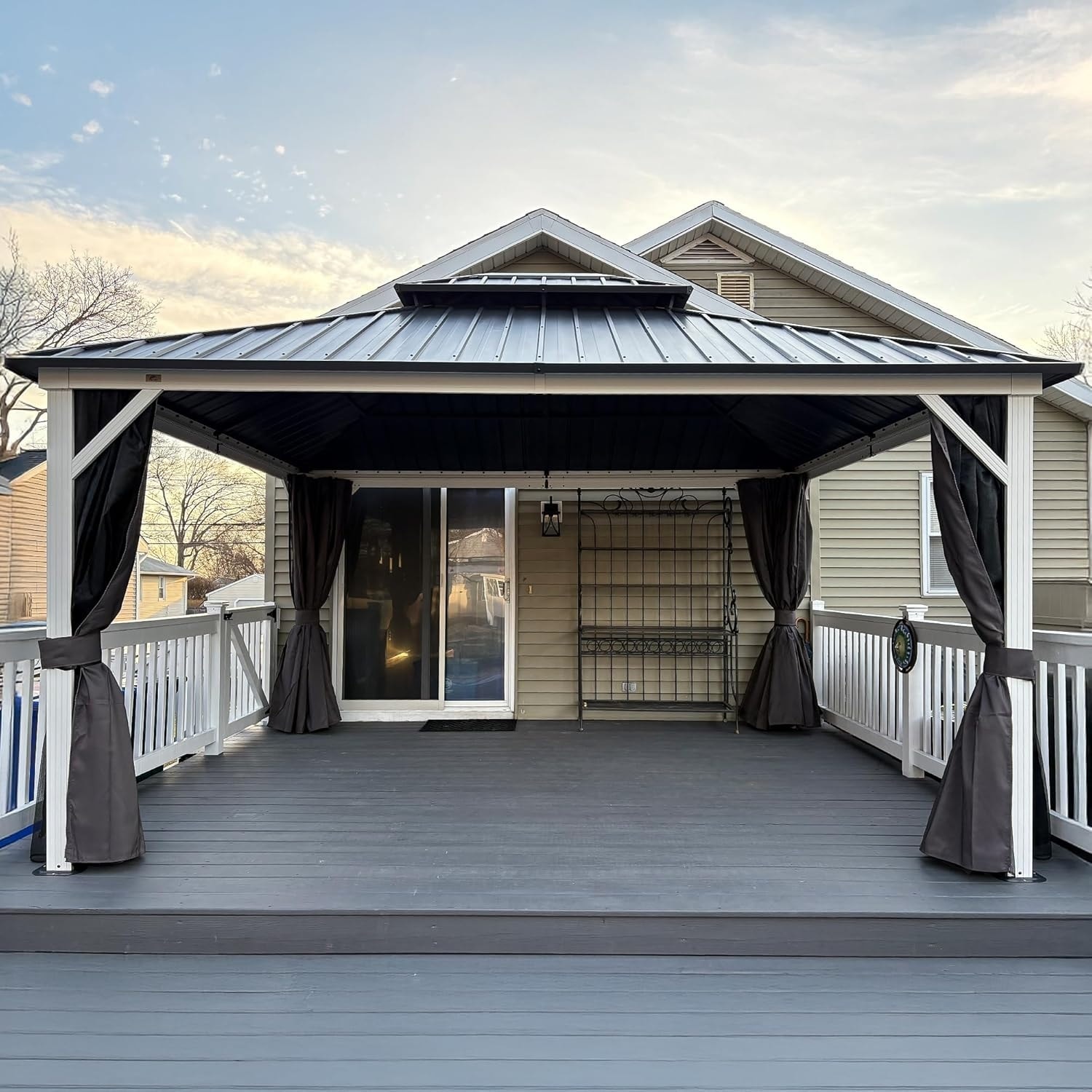 PURPLE LEAF Patio Hardtop Gazebo for Outdoor Grey Galvanized Steel