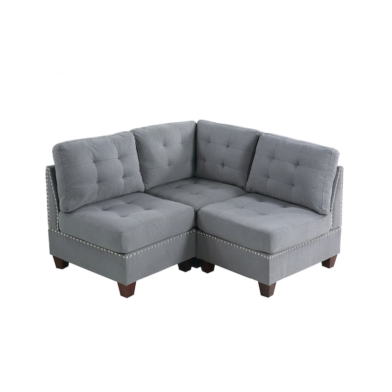 Living Room Furniture Tufted Armless Chair Grey Linen Like Fabric 1pc Armless Chair Cushion Nail heads Wooden Legs