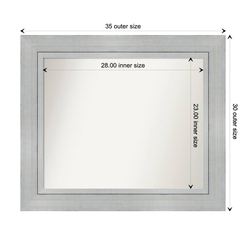 Romano Silver Framed Non-Beveled Custom Wall Mirror, Bathroom Vanity Mirror - Outer Size: 35.25 x 30.25