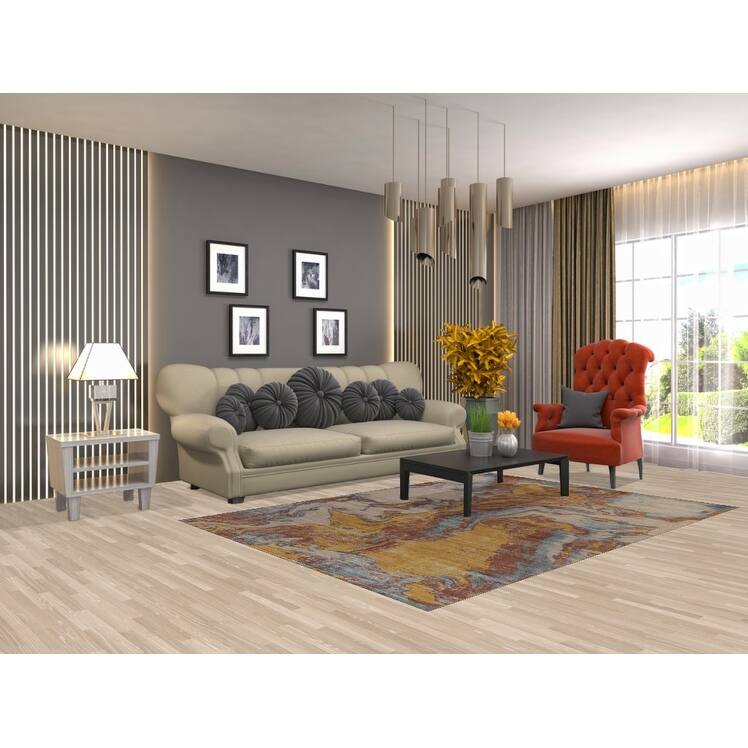 All-Over Abstract Indian Area Rug Handmade Wool Carpet - 5'4"x 7'7"