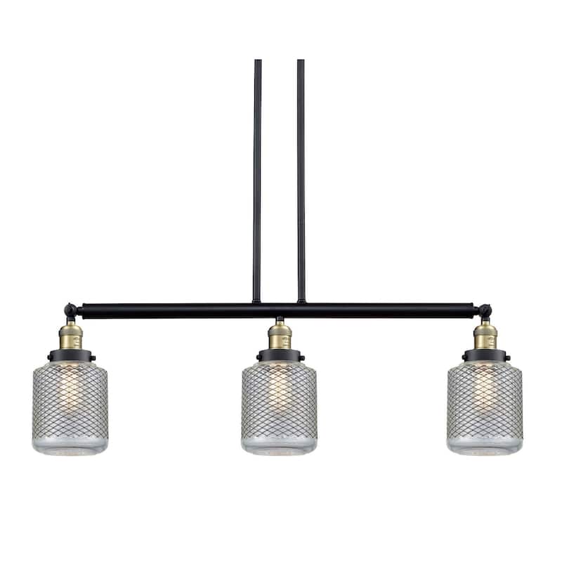 Innovations Lighting Stanton 3 Light 39" Wide Linear Chandelier - Black / Antique Brass / Vintage Wire Mesh