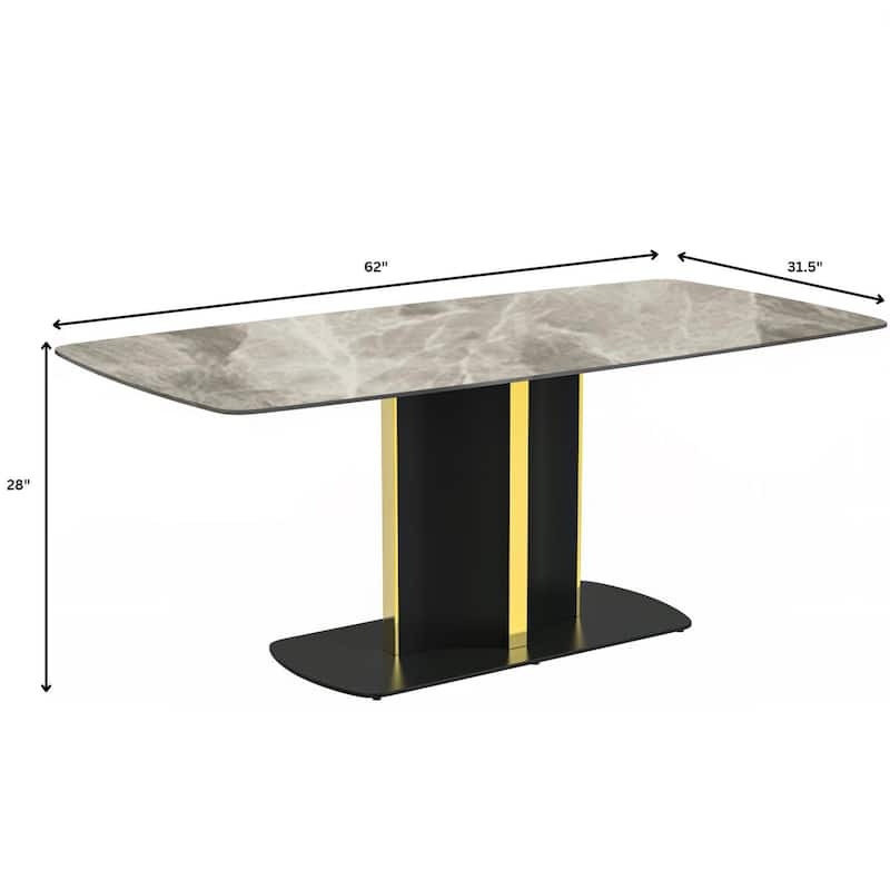 Sylva Dining Table Rectangular Tabletop in Gold Pedestal Base