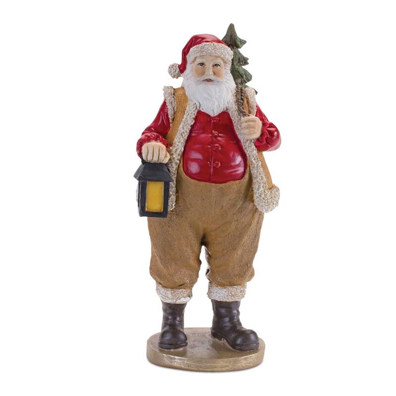 Farmer Santa Christmas Figurines with Lantern - 9.5" - Set of 2