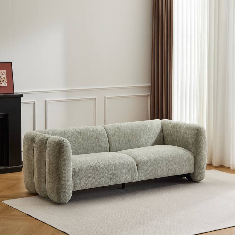3-Seater Chaise Lounge Sofa with Curved Design, Wave-Shaped Fabric Loveseat Recliner Sofa with Plush Cushions