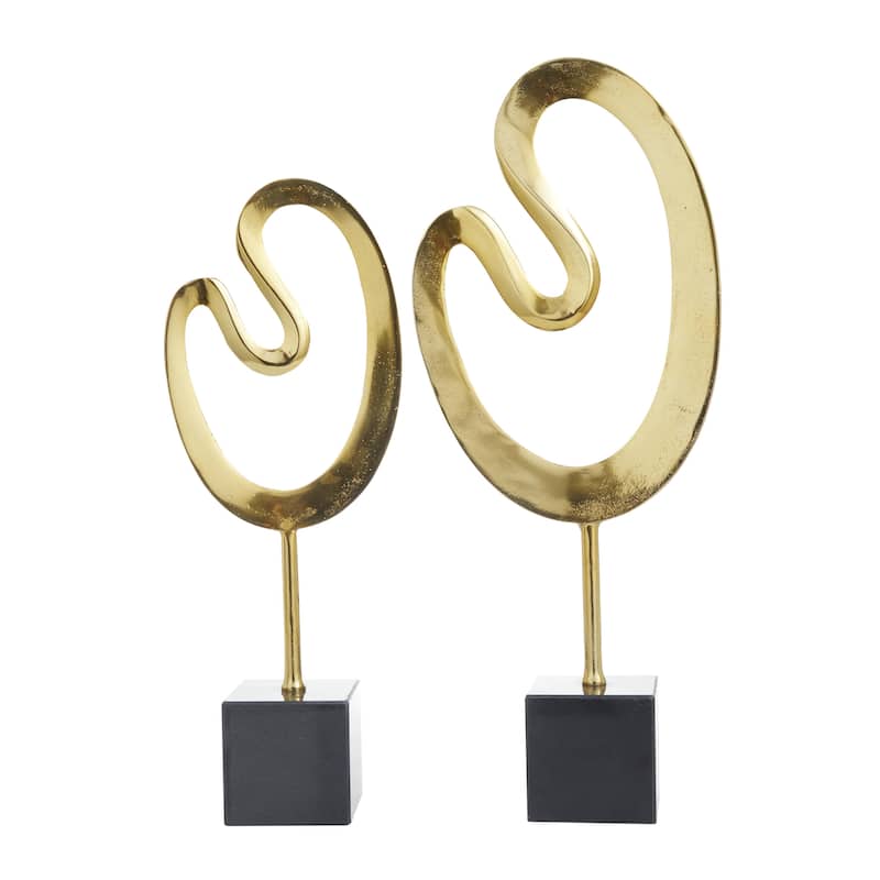 Marble Abstract Sculpture with Black Base - Set of 2 Gold - CosmoLiving by Cosmopolitan