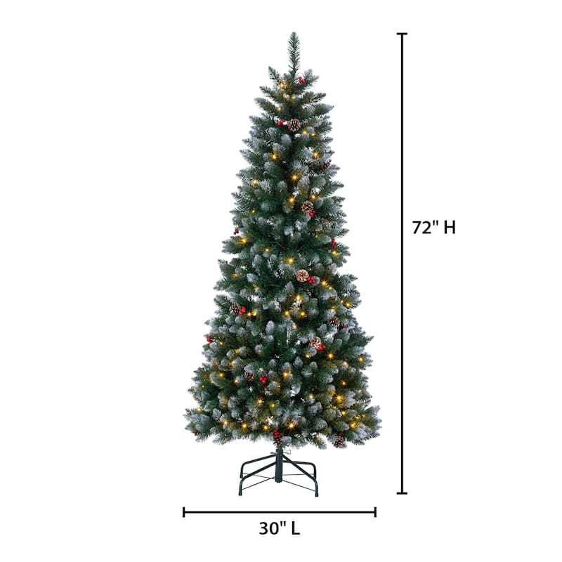6 ft Pop Up Flocked Green Pine Tree with Pine Cones and Red Berries - N/A