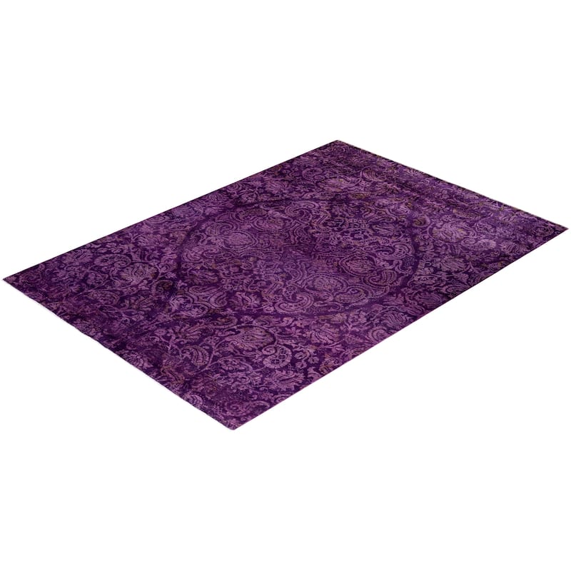 Overton Hand Knotted Wool Vintage Inspired Modern Contemporary Overdyed Purple Area Rug - 6' 0" x 8' 9"