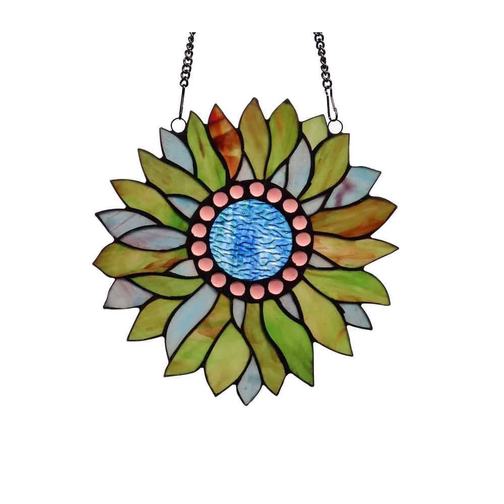 Handcrafted Floral Design Vibrant Multicolor Stained Glass Window Panel