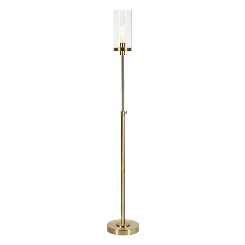 HomeRoots 66" Brass Adjustable Torchiere Floor Lamp With Clear Glass Cylinder Shade - 66" Tall