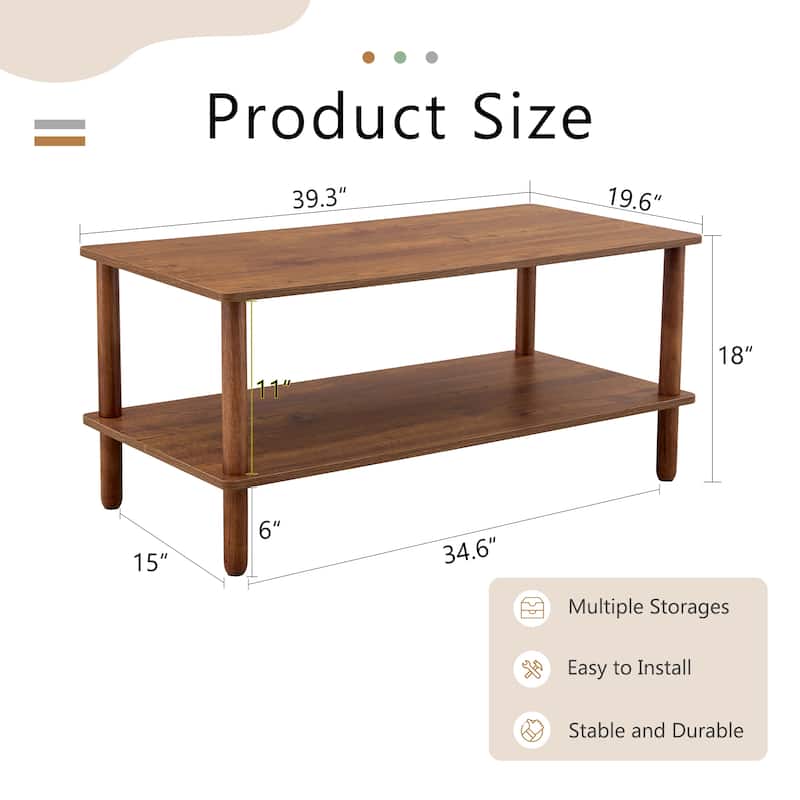 Living Room Rectangular 2-Tier Coffee Table - Walnut Brown