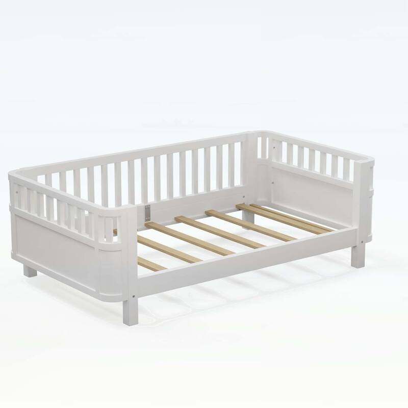 Wood Platform Bed with Safety Rails,and Versatile Use