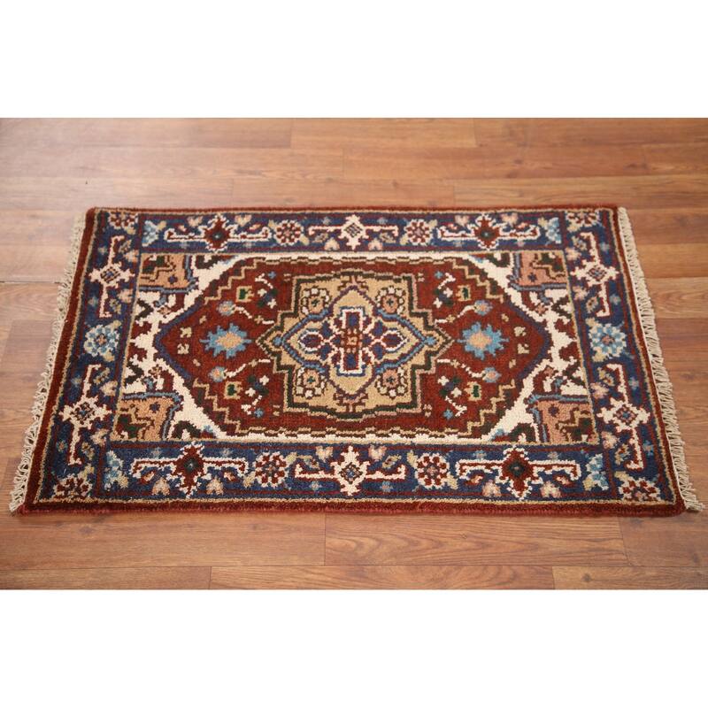Hand Knotted Oriental 100% Wool Carpet Traditional Medallion Oranges & Rust Heriz (serapi) Area Rug - 3' 0'' X 2' 0''
