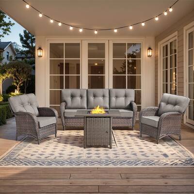 Pocassy Ooutdoor Fire Pit Table with Sofa Patio Chair Set