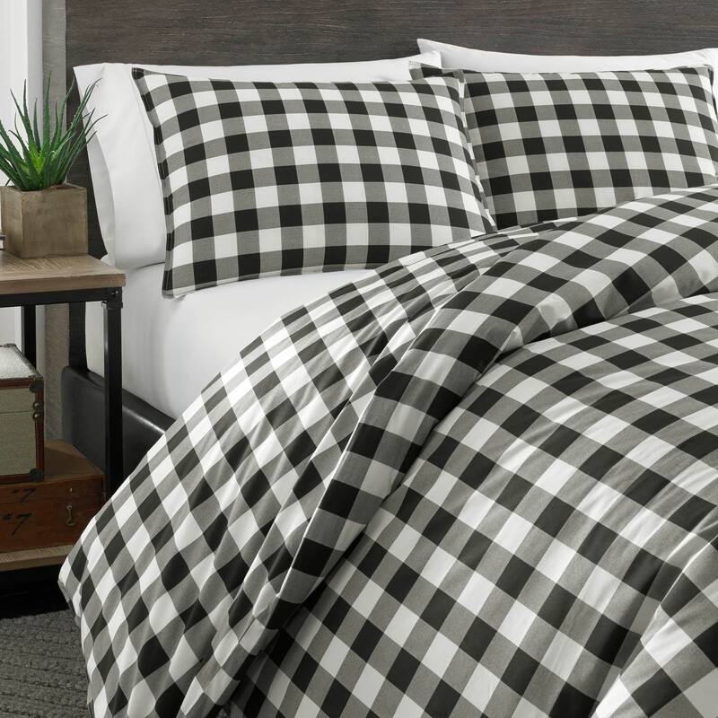 Eddie Bauer Mountain Plaid Black/White Cotton Comforter Set