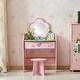preview thumbnail 3 of 8, Wooden Kids Vanity Table Set Makeup Dressing Table Stool Mirror Pink Girls Gifts - 10*37*15
