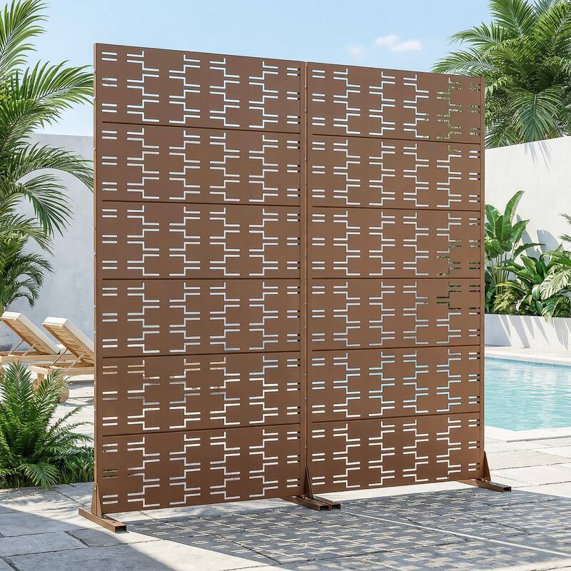 Outdoor Privacy Screen Metal Screen Fence Panel Set of 2