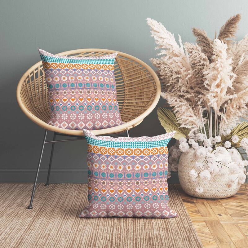 Shape Synergy Indoor/Outdoor Reversible Throw Pillow Orange and Cyan