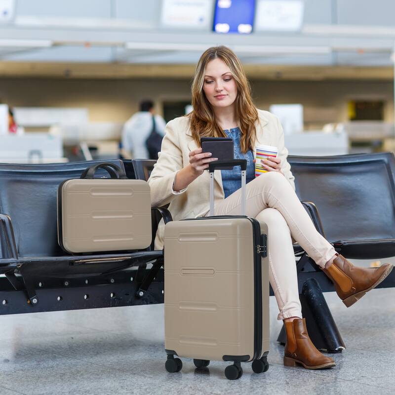 6 Piece Luggage Set, with Double Spinner Wheels Handle Password Lock, 14 IN Cosmetic Case 20/24/28 IN Luggages with Bag