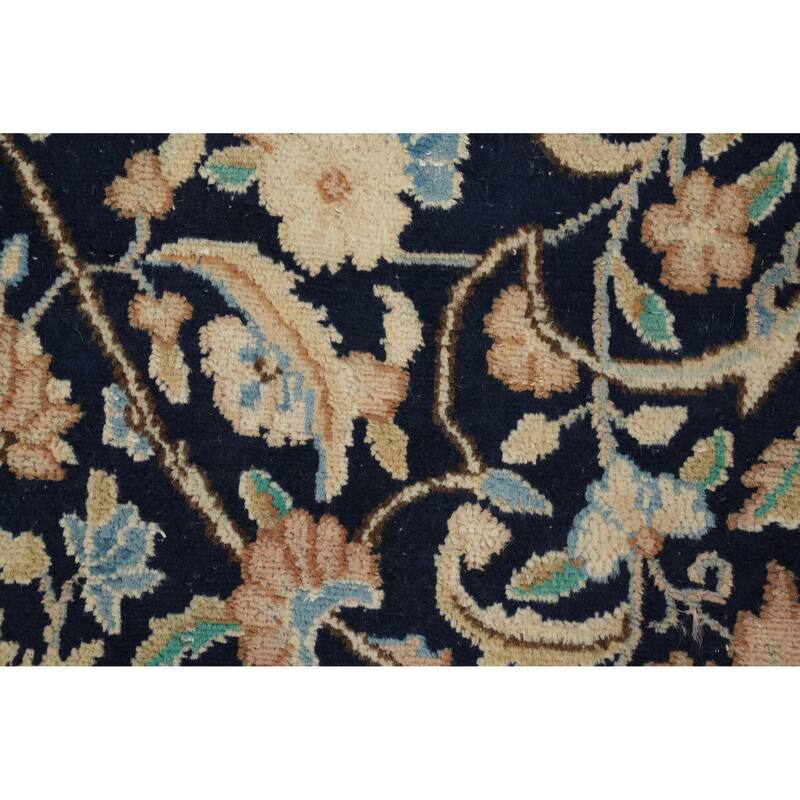 Hand Knotted Oriental 100% Wool Carpet Traditional All-Over Navy Blue & Blues Kerman Area Rug - 13' 0'' X 9' 7''