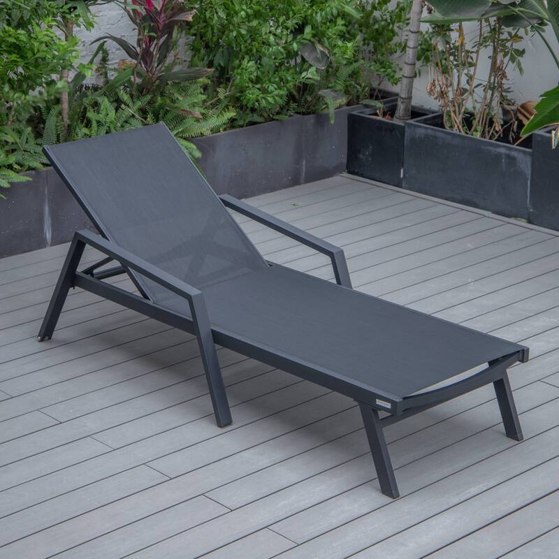 Marlin Outdoor Sun Chaise Lounge Chair with Arms - Stackable Mesh Recliner for Pool, Beach, Patio, Garden, Deck or Backyard