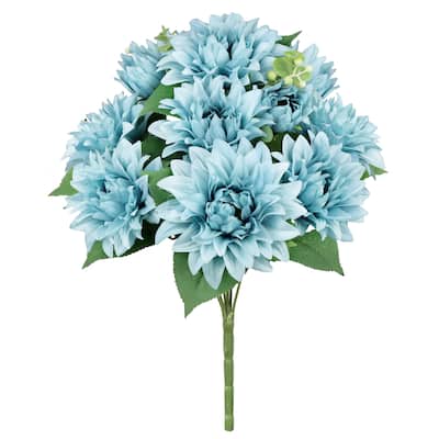 Set of 2 Blue Artificial Dahlia Flower Stem Bush Bouquet 18in - 18" L x 8" W x 8" DP