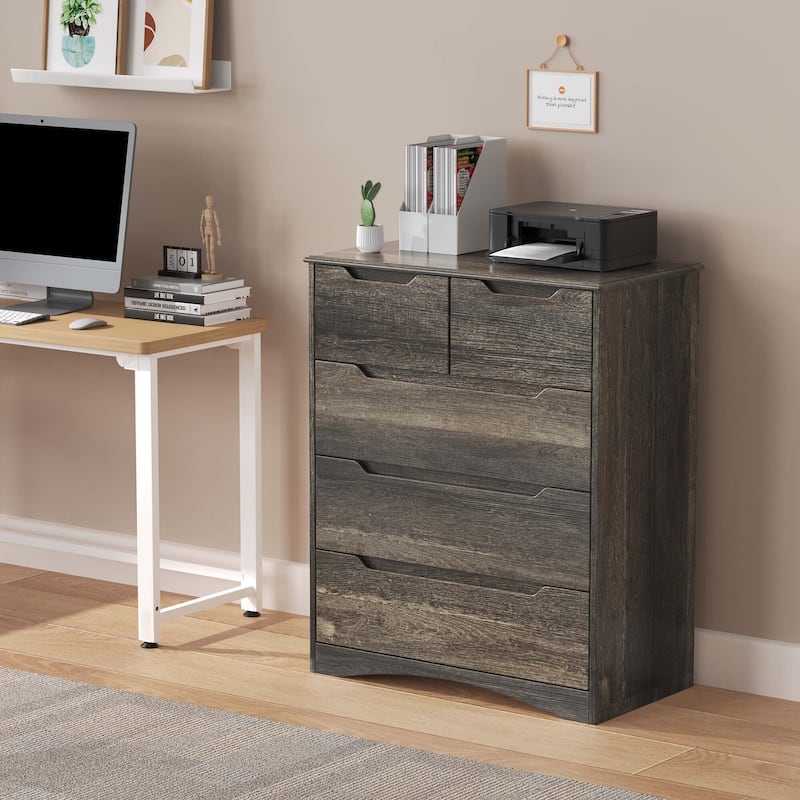 37 “ Tall Modern 5 Drawer Chest of Drawers Dresser Organizer, Vertical Clothes Storage Hanging Cabinet for Hallway, Bedroom