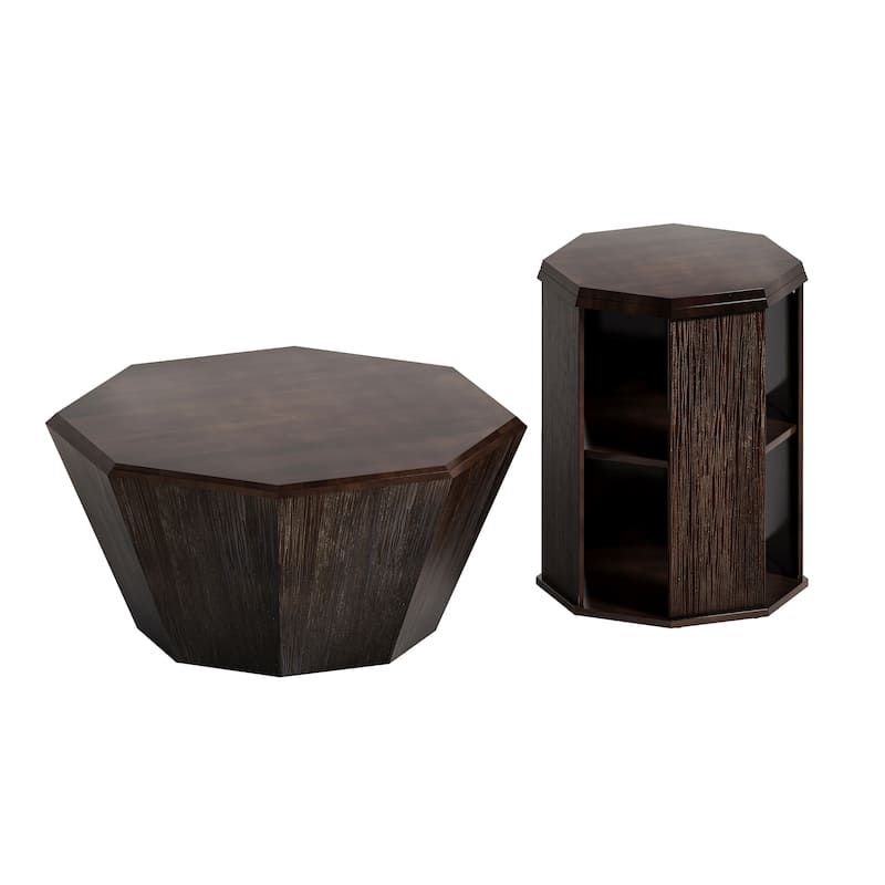 31.5" Octagonal Rubber wood Coffee Tables (Set of 2 Pieces)