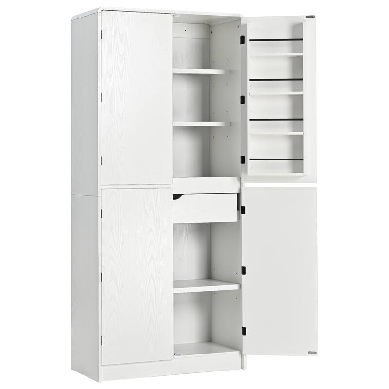 72" Tall Farmhouse Kitchen Pantry Cabinet with 8 Door Shelves, Curved Design Storage Cabinet with 3 Adjustable Shelves