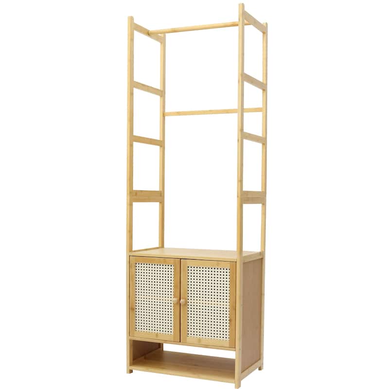 Bamboo Clothes Rack Stand with Cabinet andShoe Shelf