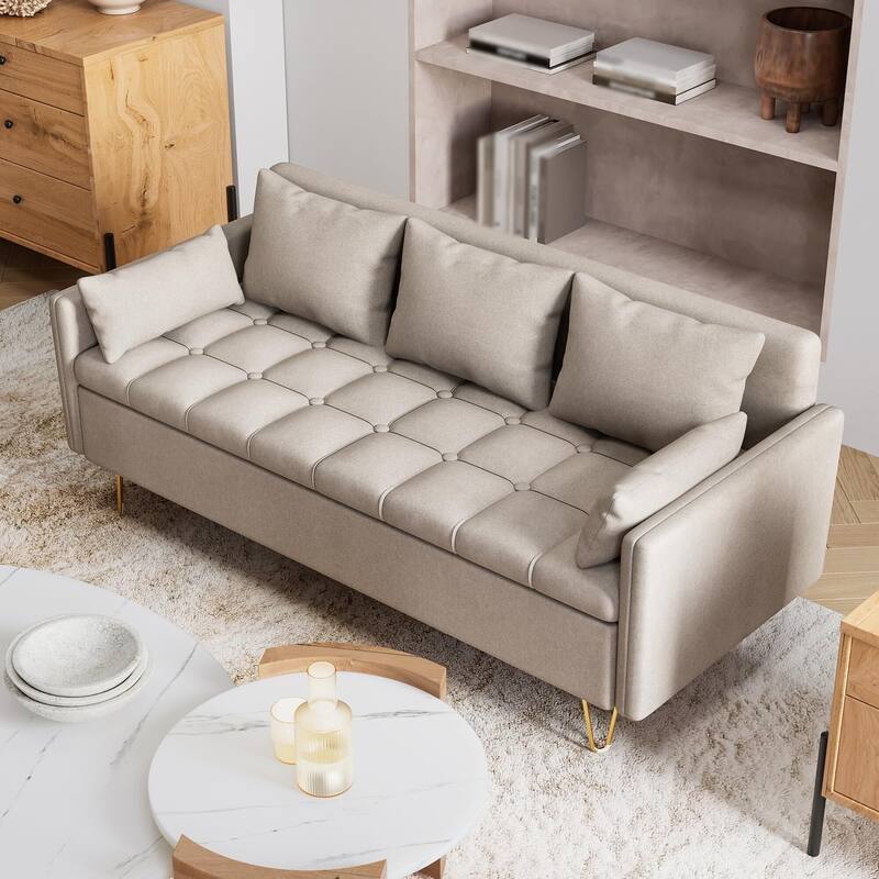 Modern Sofa - Linen Upholstery - Beige